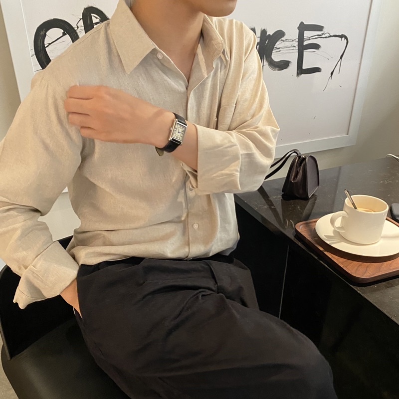 ÁO SƠ MI NAM - HEEBYOHI - Màu Be Latte Linen Cao Cấp