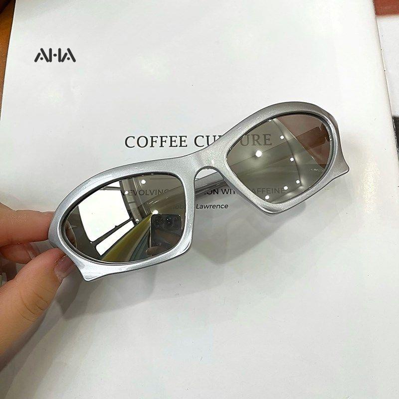 Kính mát AHA OFFICIAL chống tia cực tím tích hợp màu bạc phong cách thời trang cho nam nữ