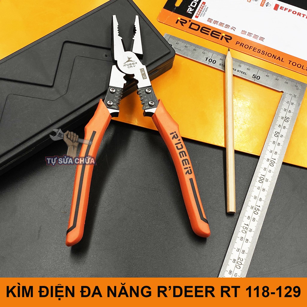 Kìm Kềm điện đa năng R'deer RT 118-129 9inch/225mm 4 trong 1 (Kẹp-Cắt-Uốn-Tuốt dây)