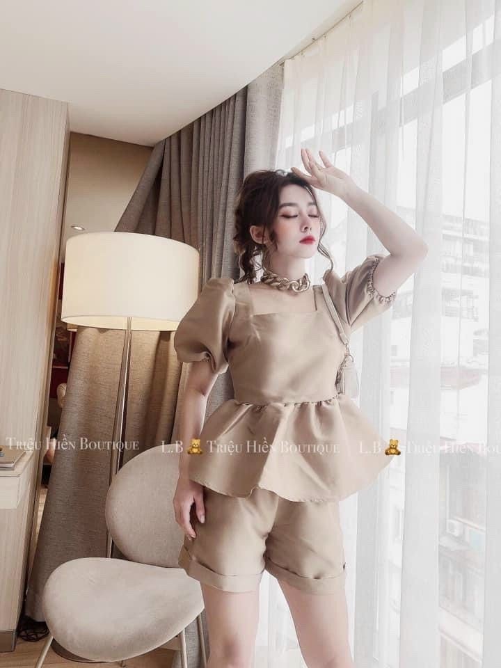 Sét bộ cổ vuông phông chất tacta hàng đẹp