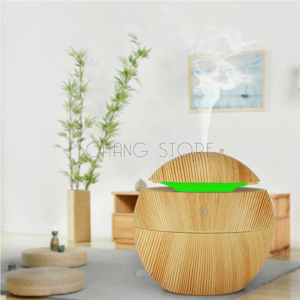 Máy phun sương tạo ẩm, máy khuếch tán tinh dầu vân gỗ cổ thấp + Tặng kèm 1 lọ tinh dầu 10ml thiên nhiên