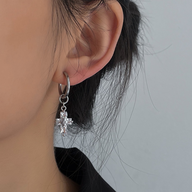 Bông Tai Hình Thánh Giá Đính Đá Zircon 19A1335 Phong Cách Hip Hop Thời Trang Cho Nam Và Nữ