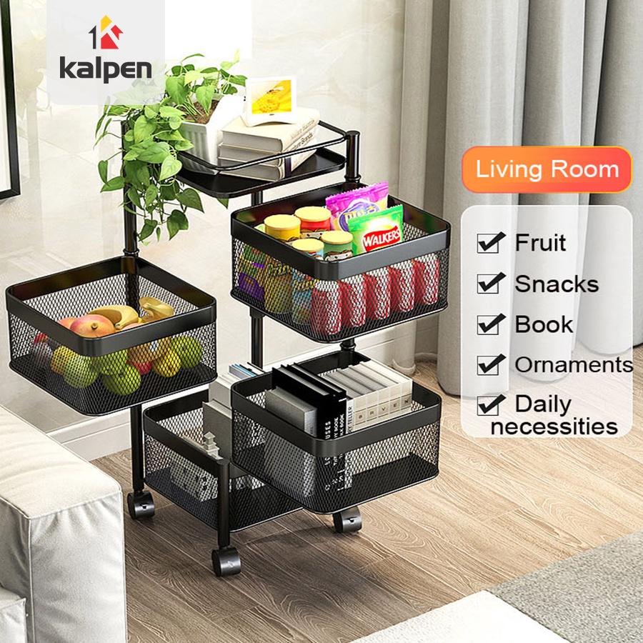 KỆ XOAY VUÔNG Đựng Rau Củ Đồ Dùng Đa Năng Thông Minh 4 Tầng Kalpen, Rổ không tháo rời RHQVM4