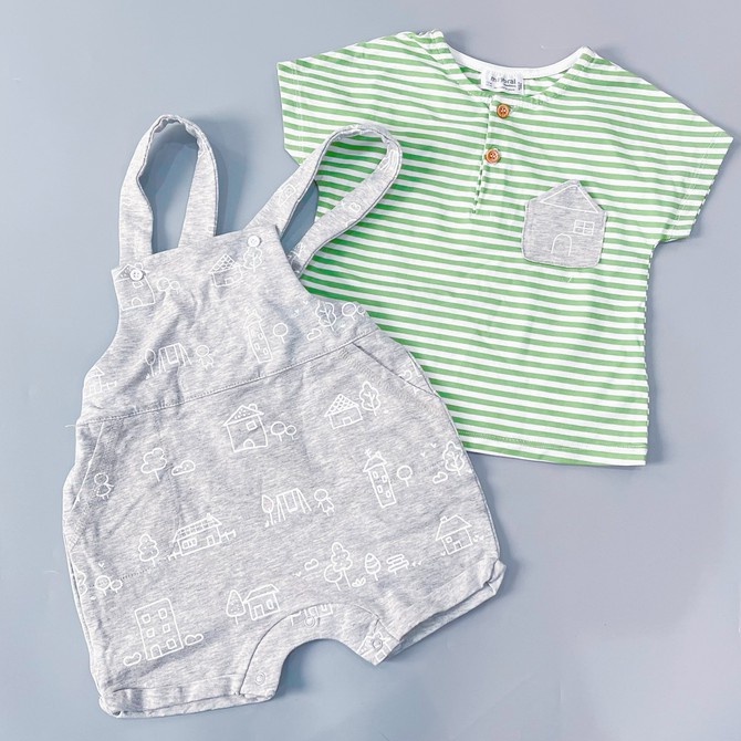Set áo kèm yếm bé trai xám ngôi nhà cho bé trai MINTSCLOSET Mint's Closet từ sơ sinh 1 2 tuổi - s1116