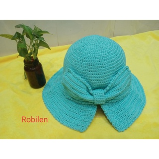 [Handmade] Nón len/sợi rộng vành nơ sau