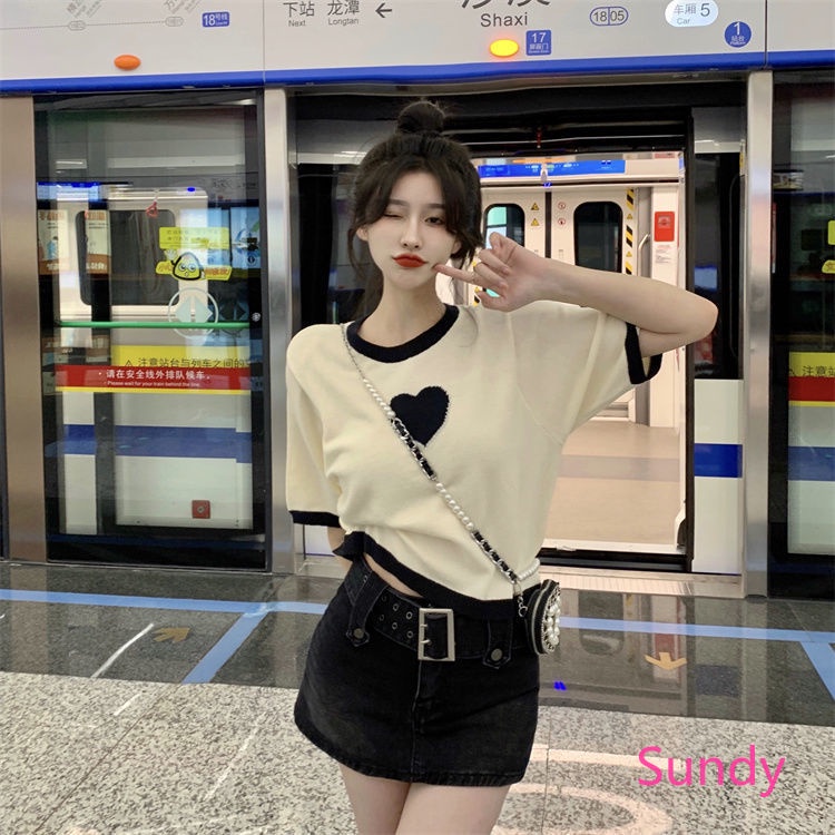 Áo Dệt Kim Tay Ngắn Màu Sắc Ngọt Ngào Thời Trang Mùa Hè Cho Nữ