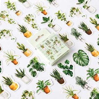 Bộ 45 miếng dán hình cây xanh mini dành cho trang trí sổ tay nhật ký DIY
