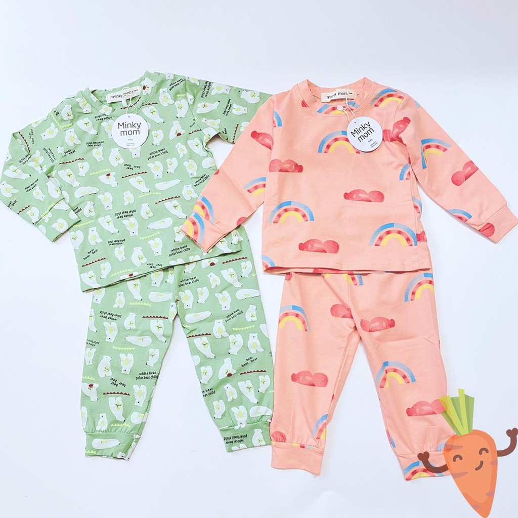 SALE!!! Bộ Dài Tay Cotton Minky Mom Họa Tiết Cầu Vồng - Gấu Trúc - Khủng Long Dễ Thương Cho Bé MKM08