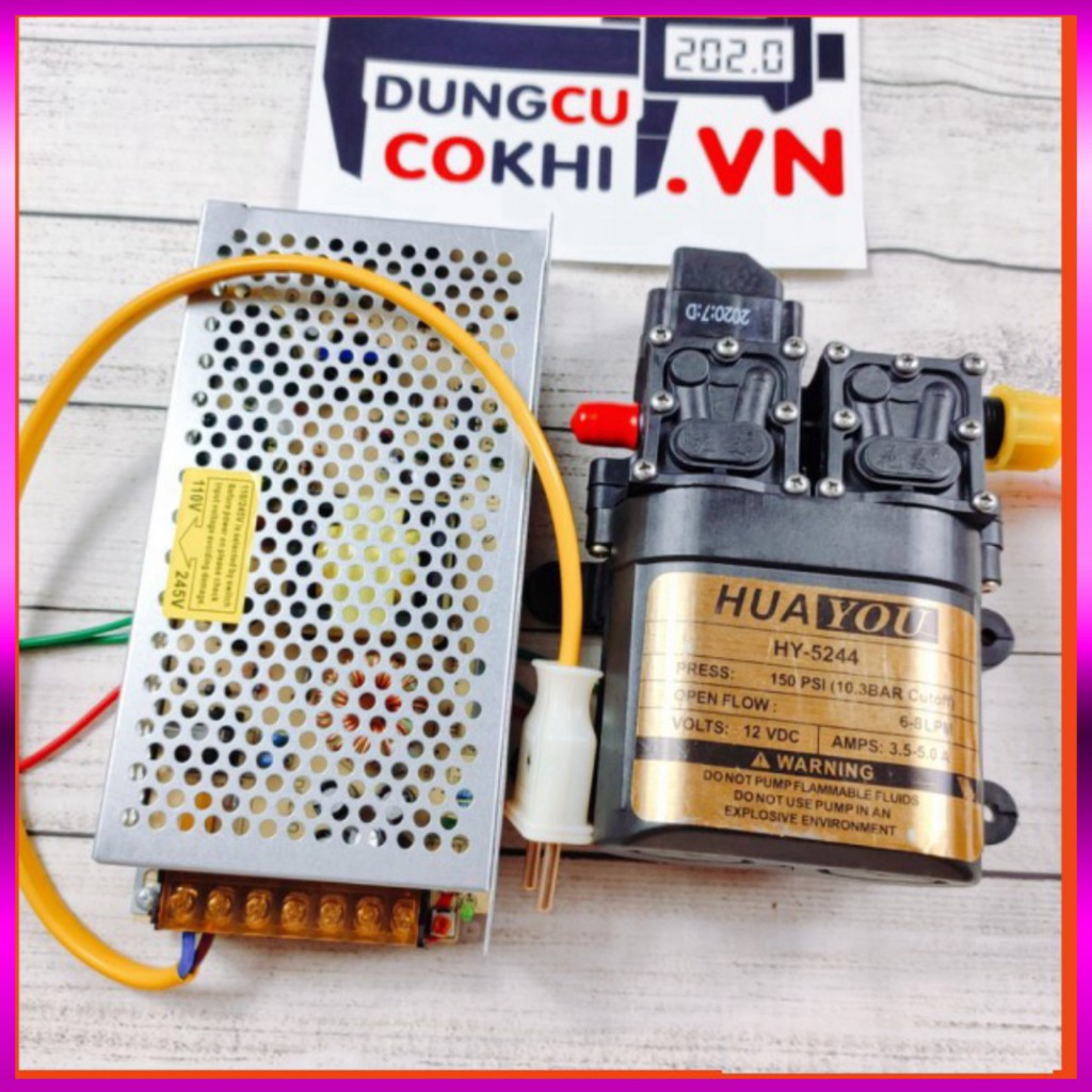 [GIÁ TỐT]  Bộ Máy Bơm Áp Lực Mini 12v Đôi Phun Sương Làm Mát + nguồn