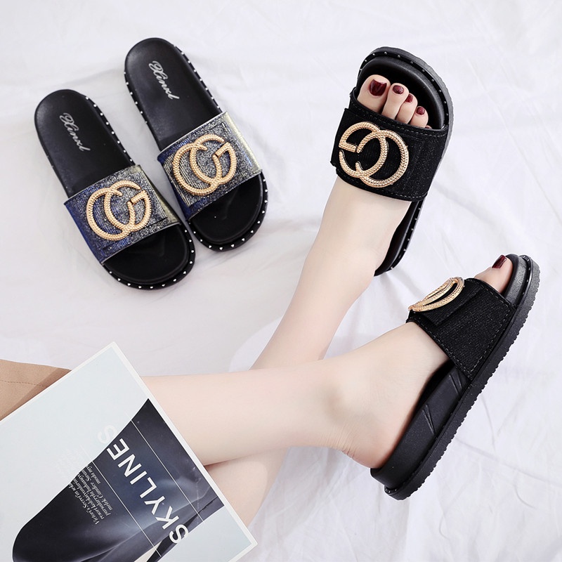 ❇Sandals and slippers female Korean version 2021 summer new fashion outer wear net celebrity all-match student flat-bottomed flip-flop women s shoes trend