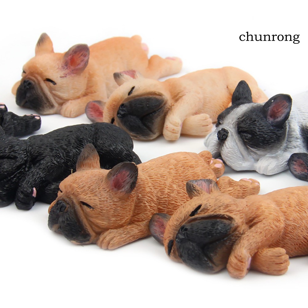 CR+2inch PVC Sleeping Lying Dog French Bulldog Doll Figurine Toy Car Home Decor