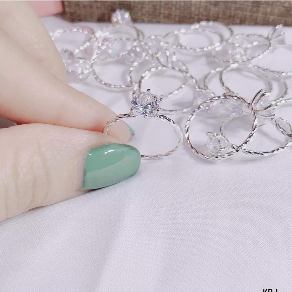 Nhẫn bạc nữ DaLiA Jewelry thân xoắn đá tròn bản đẹp cao cấp,bạc ta S99 - N120