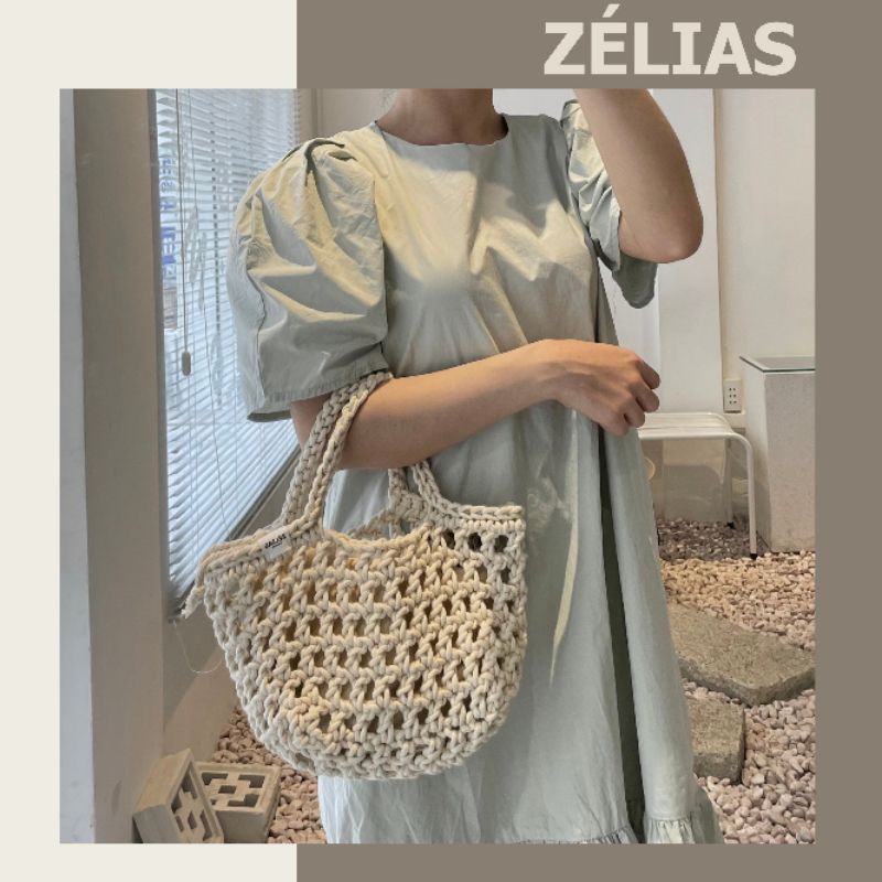 Túi lưới tote NIXIE xách tay đan móc len thủ công bằng sợi cotton handmade (ẢNH THẬT)