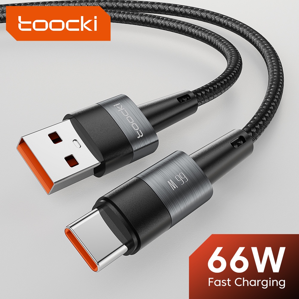 Dây cáp sạc nhanh TOOCKIUSB loại C 66W 6A dài 1M 2M màu đen / xám / xanh dương