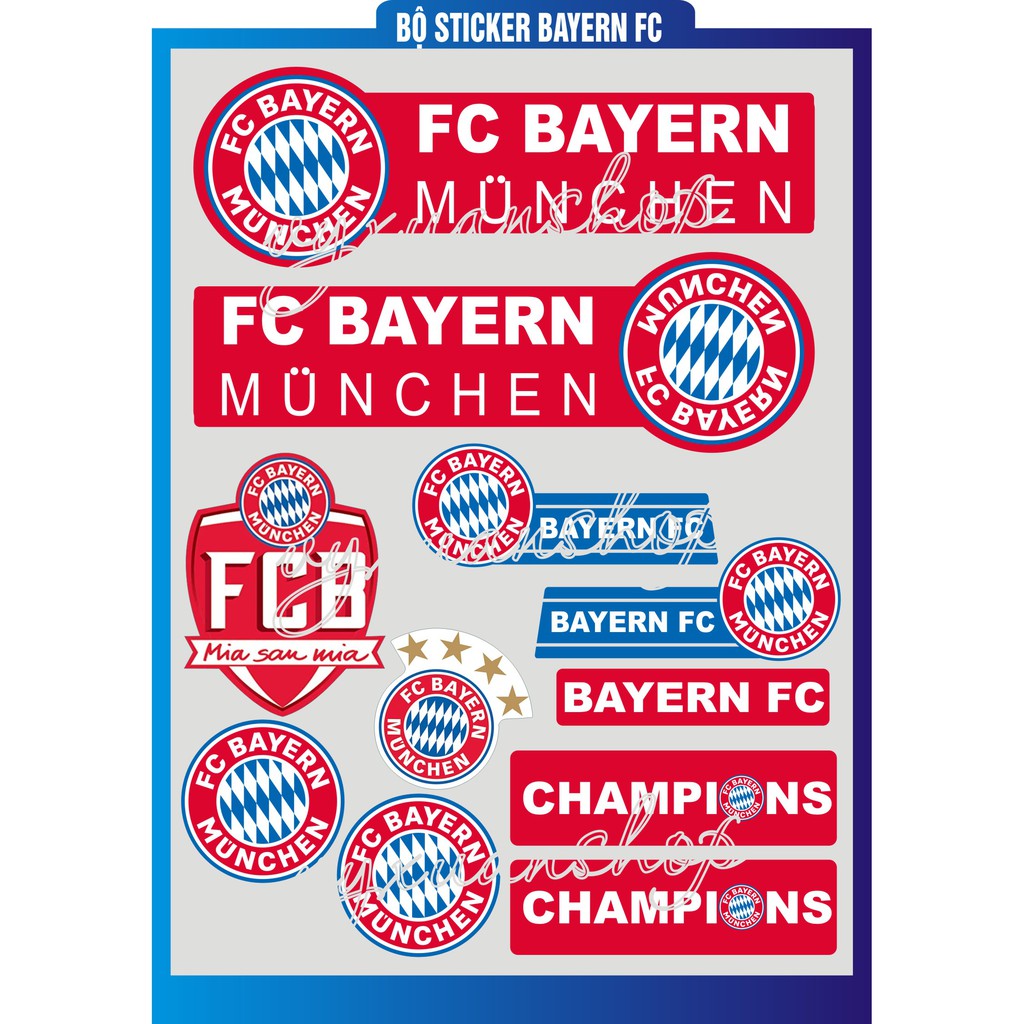 (Nhiều mẫu) Sticker decan câu lạc bộ bóng đá, đá banh BAYERN FC nhiều logo kích thước a4