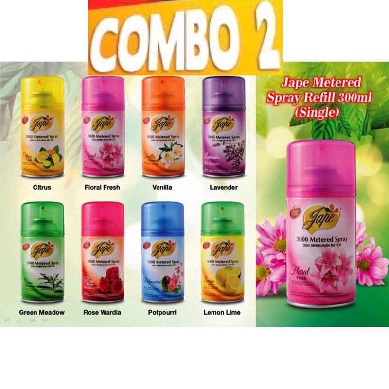 COMBO 2 mùi bất kỳ nước hoa xịt phòng Jape 300ml (Bình xịt, Ruột máy cho máy xịt phòng tự động, DÙNG CHO NHIỀU LOẠI MÁY)