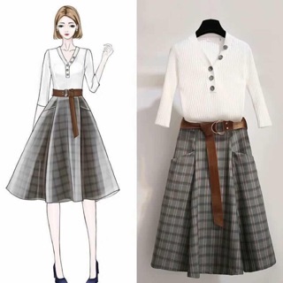 Set áo len và chân váy thu đông