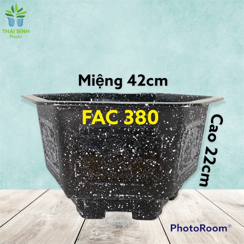 (Combo 3 cái) Chậu nhựa trồng cây Lục Giác 380 Đá Đen-Đỏ (Nhựa Dày)