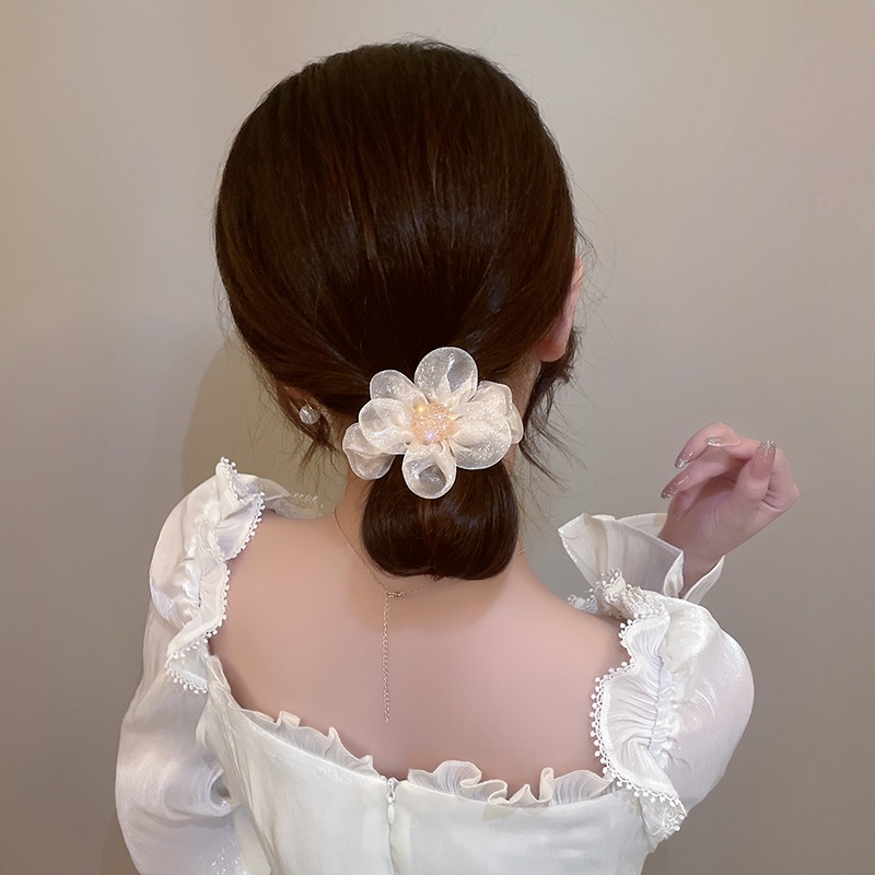 Dây Buộc Tóc Lưới Cao Su Bản Lớn Họa Tiết Hoa Sáng Bóng Sang Trọng Thời Trang Mùa Hè Cho Nữ