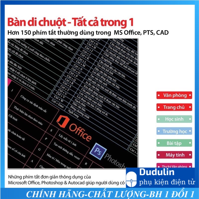 TẤM LÓT CHUỘT, BÀN PHÍM IN PHÍM TẮT VĂN PHÒNG NHIỀU SIZE