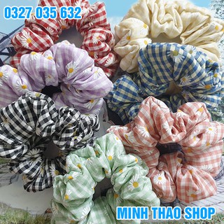 Dây Buộc Tóc Scunchies Vải Hoa Cúc Phong Cách Hàn Quốc