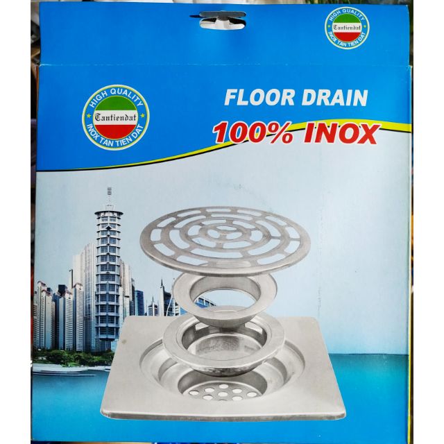 Phễu Thoát Sàn Chống Mùi Hôi Và Côn Trùng 100% Inox phi 90 _ 20 x 20 cm