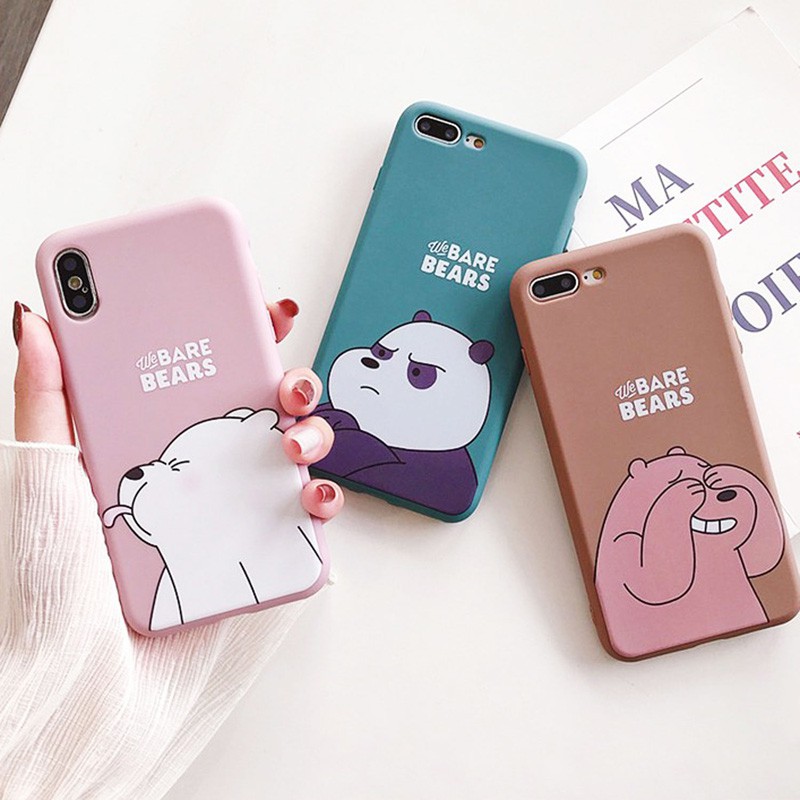 Ốp điện thoại silicon mềm họa tiết We Bare Bears có giá đỡ cho Apple Iphone 11 Pro Max 6 6S 7 8 Plus SE 2020 7Plus X XS