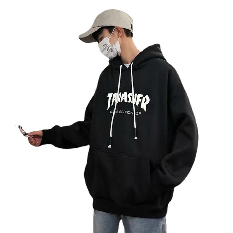 Áo hoodie tay dài dáng rộng in chữ phong cách Nhật Bản thời trang mùa đông cho nam