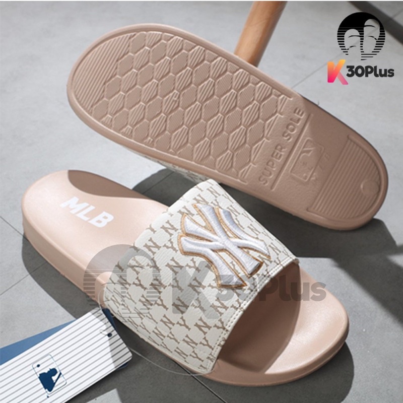 Dép  MLB Logo Thêu Nâuu