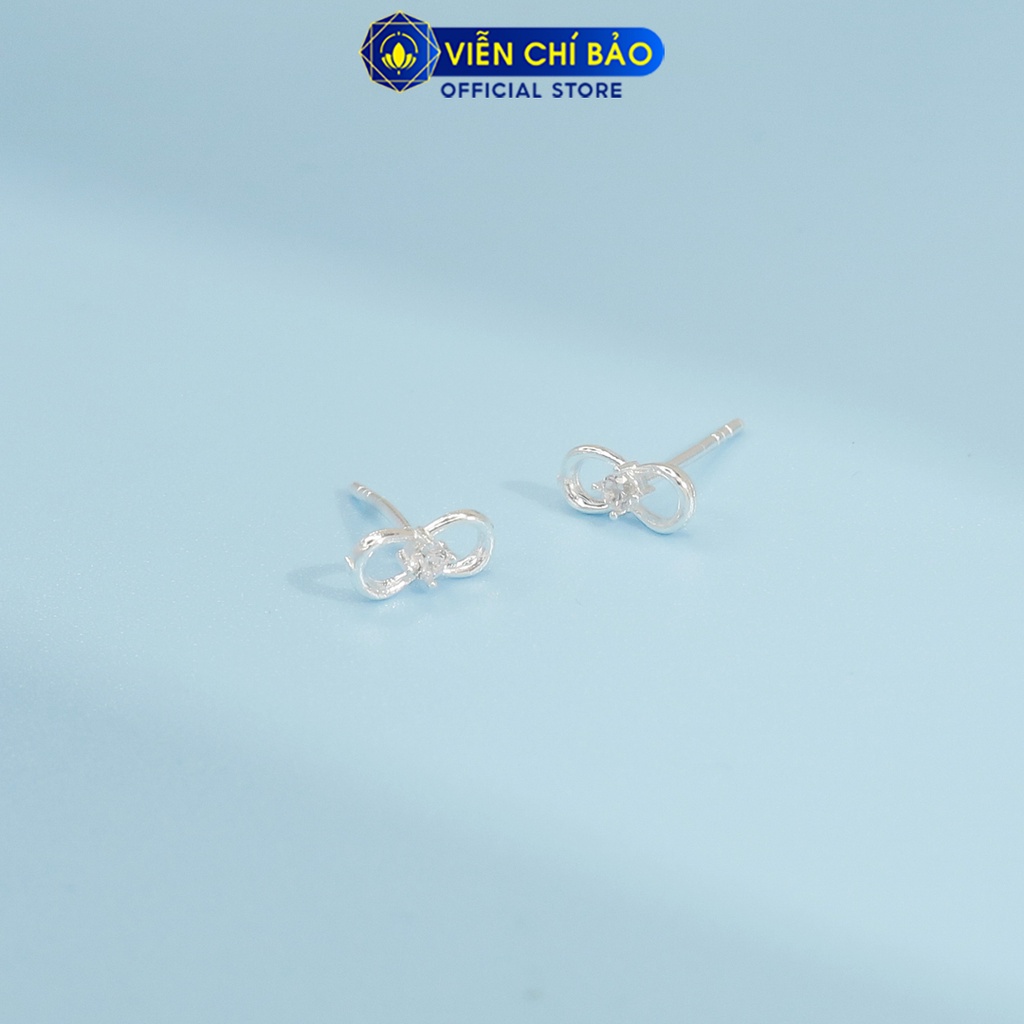 Bông tai nơ đính đá chất liệu bạc 925 thời trang phụ kiện trang sức nữ thương hiệu Viễn Chí Bảo E087