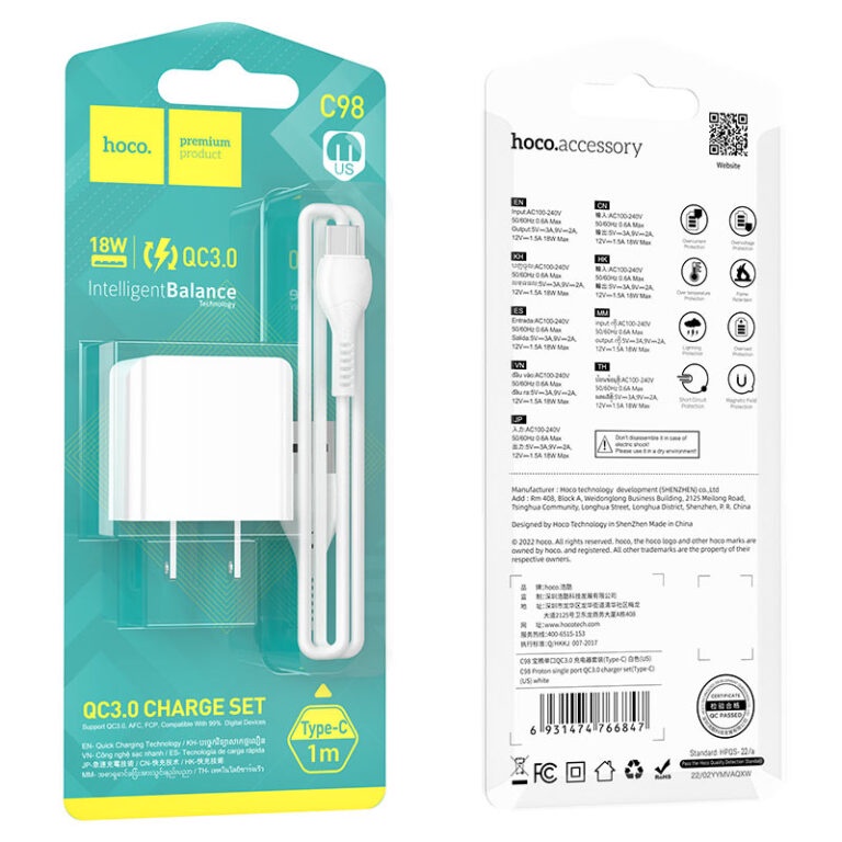 Bộ sạc nhanh 18W Hoco C98 QC3.0 cho điện thoại Android