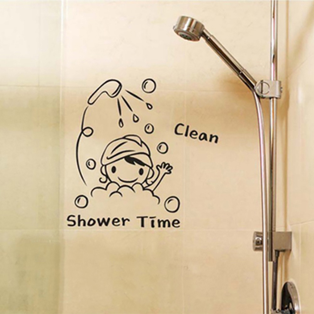 Sticker dán tường hình chữ Brush your teeth/shower hoạt hình bằng vinyl trang trí tường dễ thương