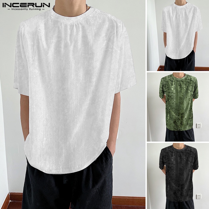Áo thun nhung INCERUN ngắn tay thời trang dành cho nam