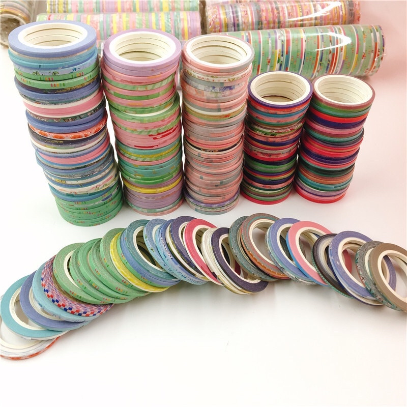 COMBO 30 CUỘN WASHI TAPE MINI SIZE 3mm DÙNG TRANG TRÍ ĐƯỜNG VIỀN TRỘN NHIỀU MẪU