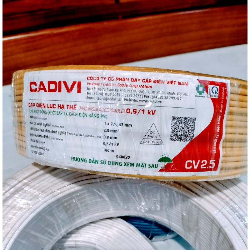 Dây điện đơn 2.5 Cadivi cuộn 100 mét