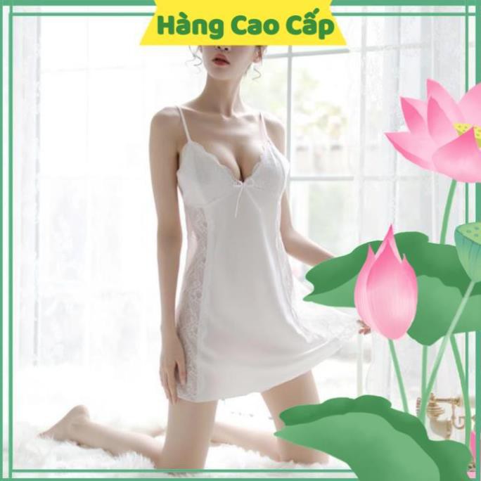 Váy Ngủ Sexy Gợi Cảm Váy Ngủ Lụa Hai Dây Phối Ren Hông Gợi Cảm Màu Trắng Kèm Hình Thật Shop Chụp | BigBuy360 - bigbuy360.vn