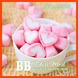 Kẹo xốp bông gòn hình TRÁI TIM hồng trắng Marshmallows MARSHIES vị DÂU - Gói 250gr