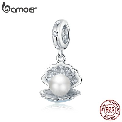 Mặt Phụ Kiện Bamoer Thiết Kế Vỏ Sò Đính Ngọc Trai Xinh Xắn Chất Lượng Cao