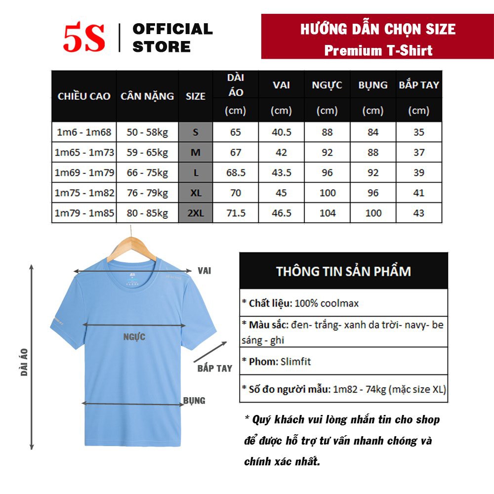 Áo Phông Nam Tay Ngắn 5S (5 Màu), Chất Liệu 100% Coolmax Mềm Mại, Thấm Hút Nhanh Chóng, Siêu Mát (TSO21050) | BigBuy360 - bigbuy360.vn