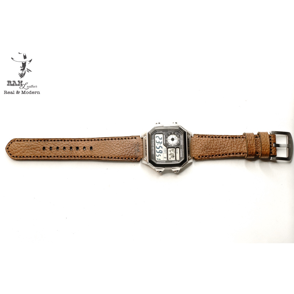 Dây đồng hồ da bò nâu mận cho Casio AE1200 WHD và Seiko 5 37mm (Tặng Khóa + Cây thay dây + 2 chốt) - RAM CLASSIC 1951 .