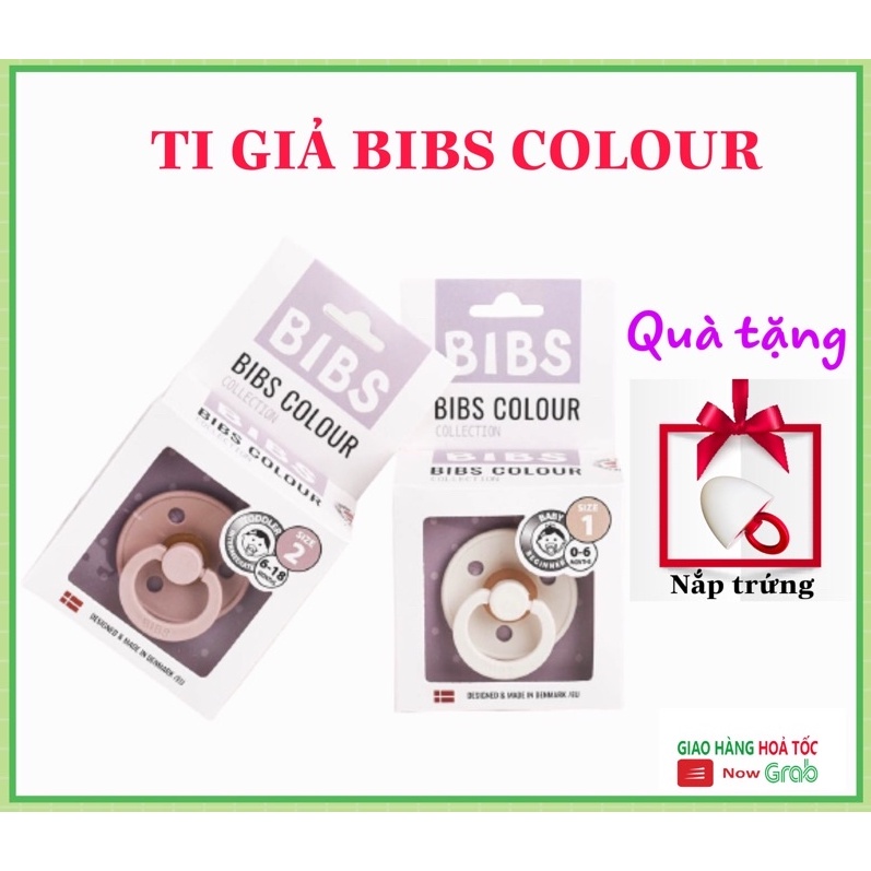 Núm ti giả ti ngậm bibs colour dạ quang cao su nhập khẩu Đan Mạch chống vẩu cho bé tặng kèm nắp trứng size số 1 và 2