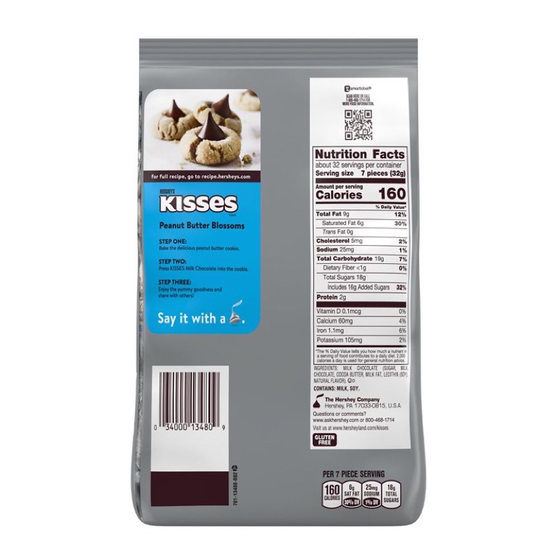 [Có đá gel giữ nhiệt] Tách lẻ kẹo socola Mỹ Hershey's Kisses vị sữa túi 100g