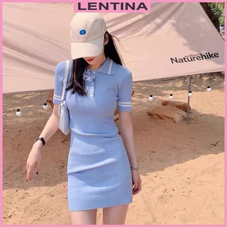 Váy polo body len dệt kim nữ dáng ôm tay ngắn kiểu cổ bẻ co dãn 4 chiều đầm thiết kế Quảng Châu cao cấp