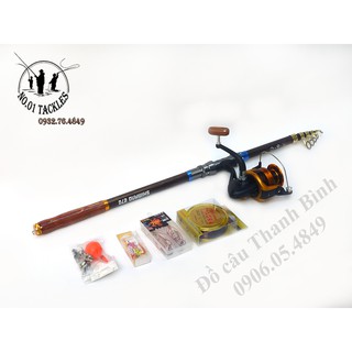 Bộ cần câu rút cao cấp Shimano Cán gỗ và Máy Yumoshi MF -Tặng phụ kiện