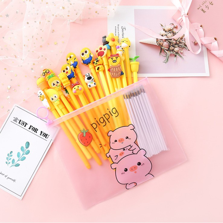 Set 20 chiếc Bút siêu xinh cute mẫu mới kèm túi đựng dễ thương