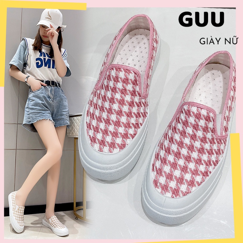 Giày lười, Giày bánh mì kẻ caro trẻ trung cá tính, Giày Slip on nữ