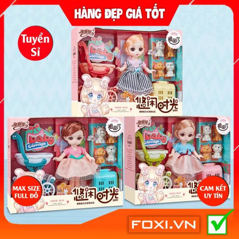 BúpBê công chúa 3D chibi-Dreamy giao ngẫu nhiên kèm phụ kiện váy dạ hội-thú cưng-xe đẩy-Đồ chơi bé gái