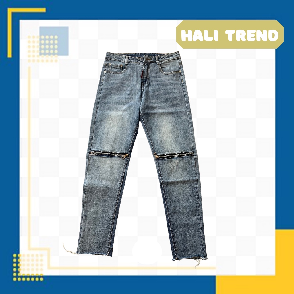 Quần Jean xanh EMPIRA kéo khóa đầu gối thời trang cao cấp Đ6270