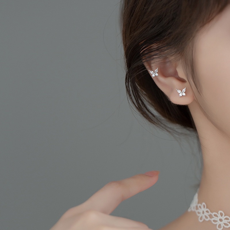Khuyên tai bạc nữ hình bướm (Giá bán/1 đôi) [KNXK33]