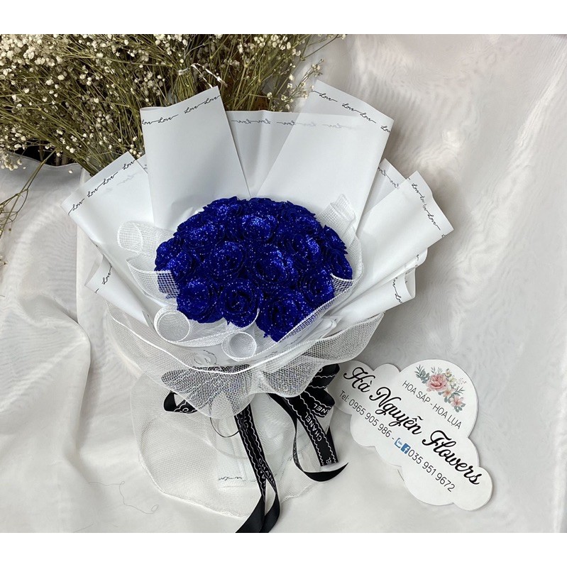 [Quà Tặng -quà 14/2]_ Bó hoa hồng nhũ 20 bông tặng kèm vương miệng và thiệp(nhận thay màu hoa và giấy gói)